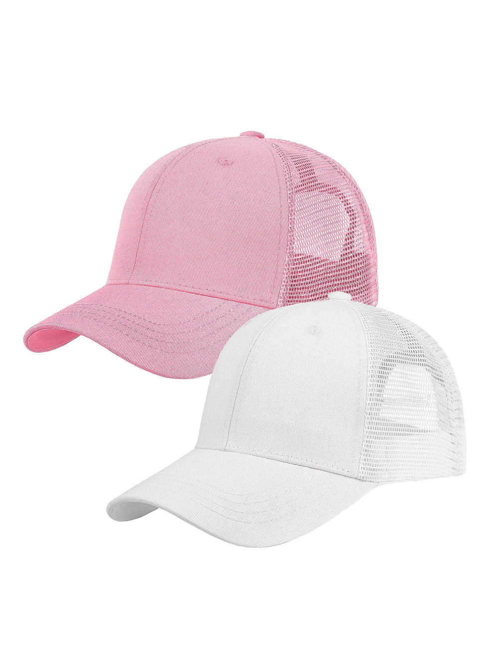 Trucker Hat Baseball Cap Structured Plain Design | 2 Pack, White, Pink | Size OS